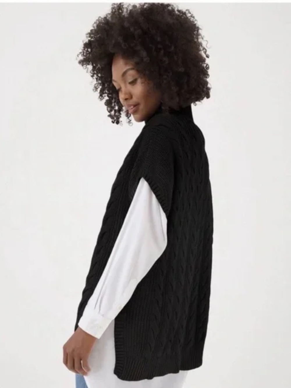 Womens Cable Knit Poncho Turtleneck Short Sleeve Pullover Sweater Black xl/xxl